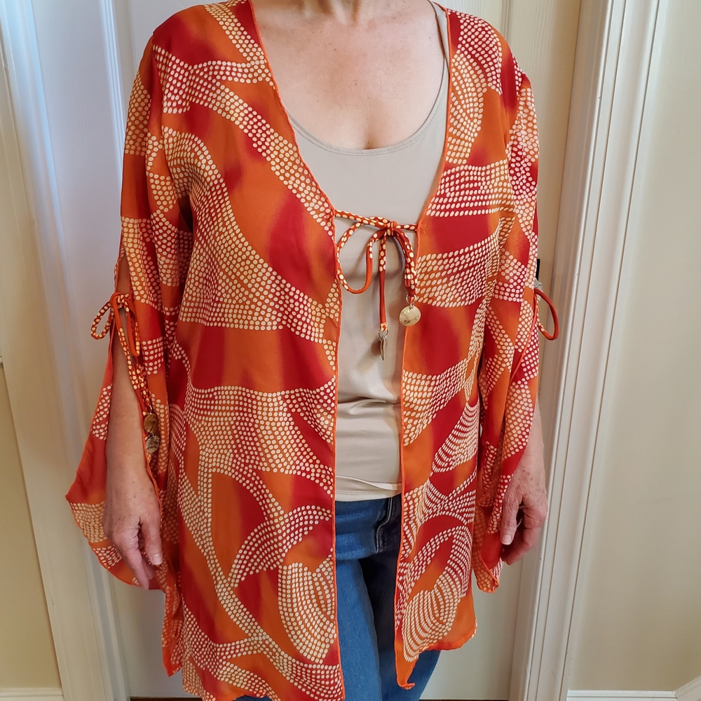 Elegant Red and Orange Women's Kimono Blouse